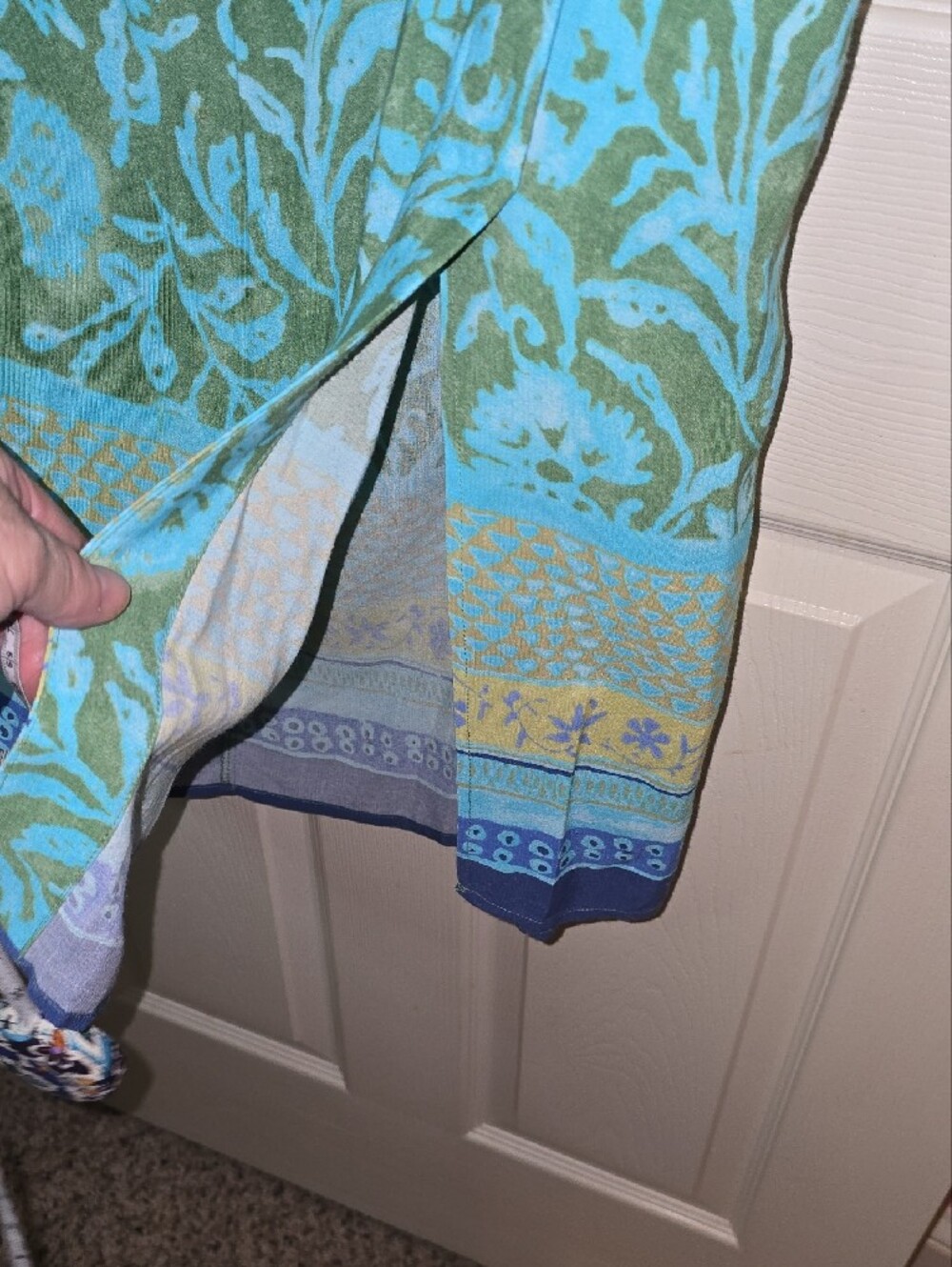 Sigrid Olsen Aqua and Olive Floral Border A-Line Skirt - Picture 5 of 6